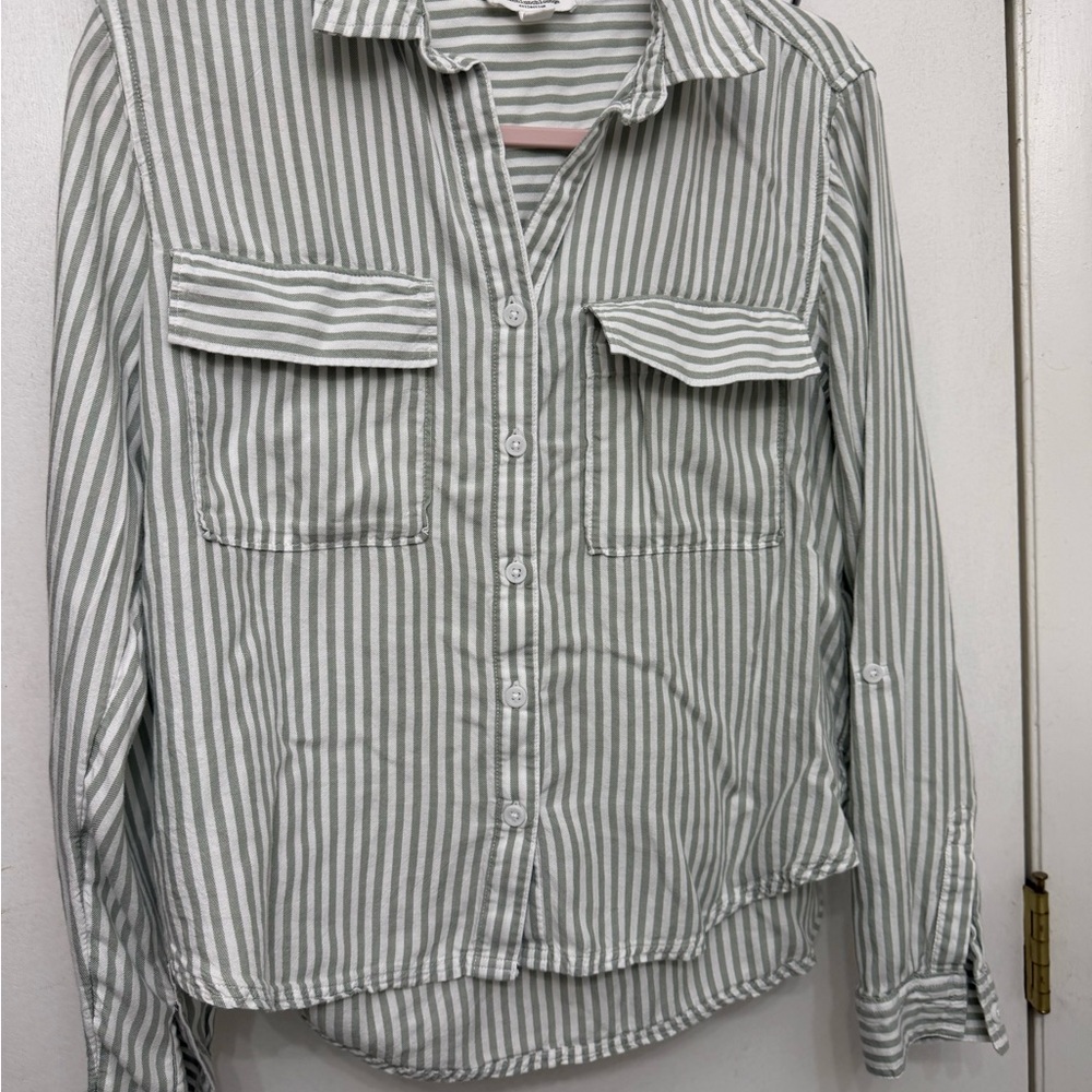 Beachlunchlounge Green and White Striped Shirt